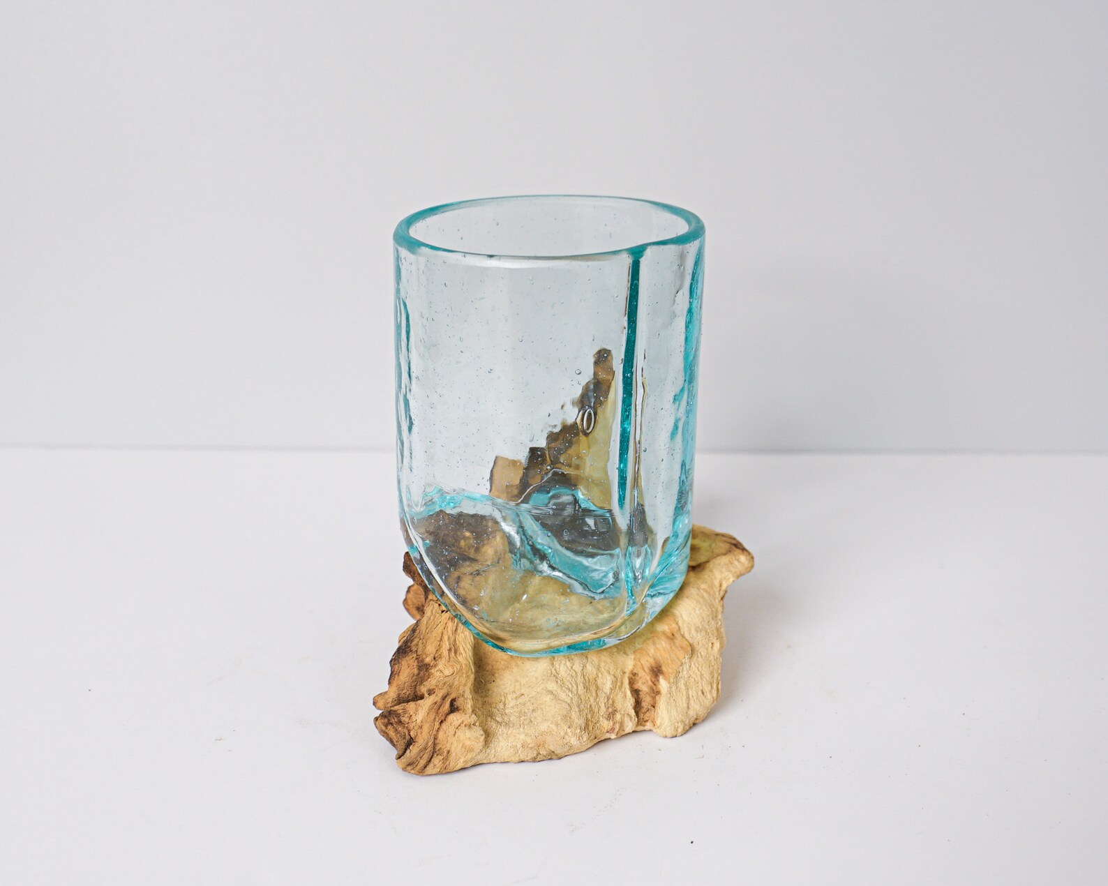 Blown Glass on Driftwood Vase Molten Glass Terrarium Hand Etsy