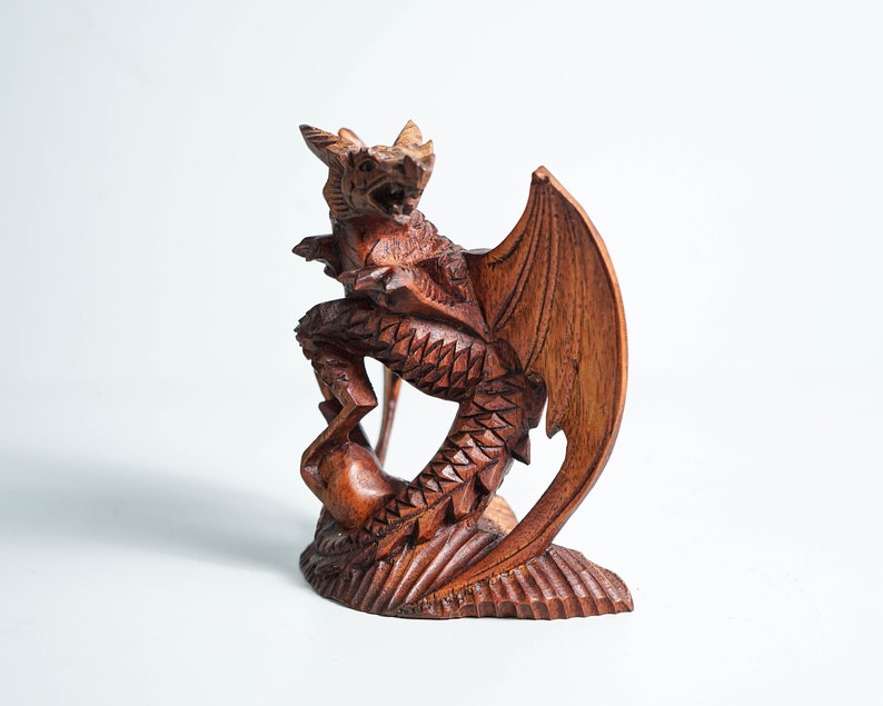 Small Dragon Statue, Mystical Animal, Wooden Dragon, Wood Carved Fantasy, Unique Statue, Interior Decor, Cottagecore Decor, Gift for Him image 5