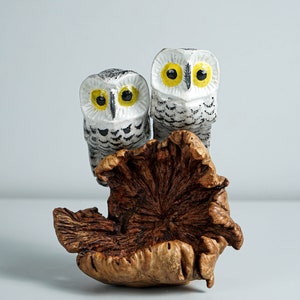 Little Couple White Owl Figurine, Colorful Owl, Painted Wooden Owl, Housewarming, Hand Carved , Handpainted, Home Decor, Anniversary Gift