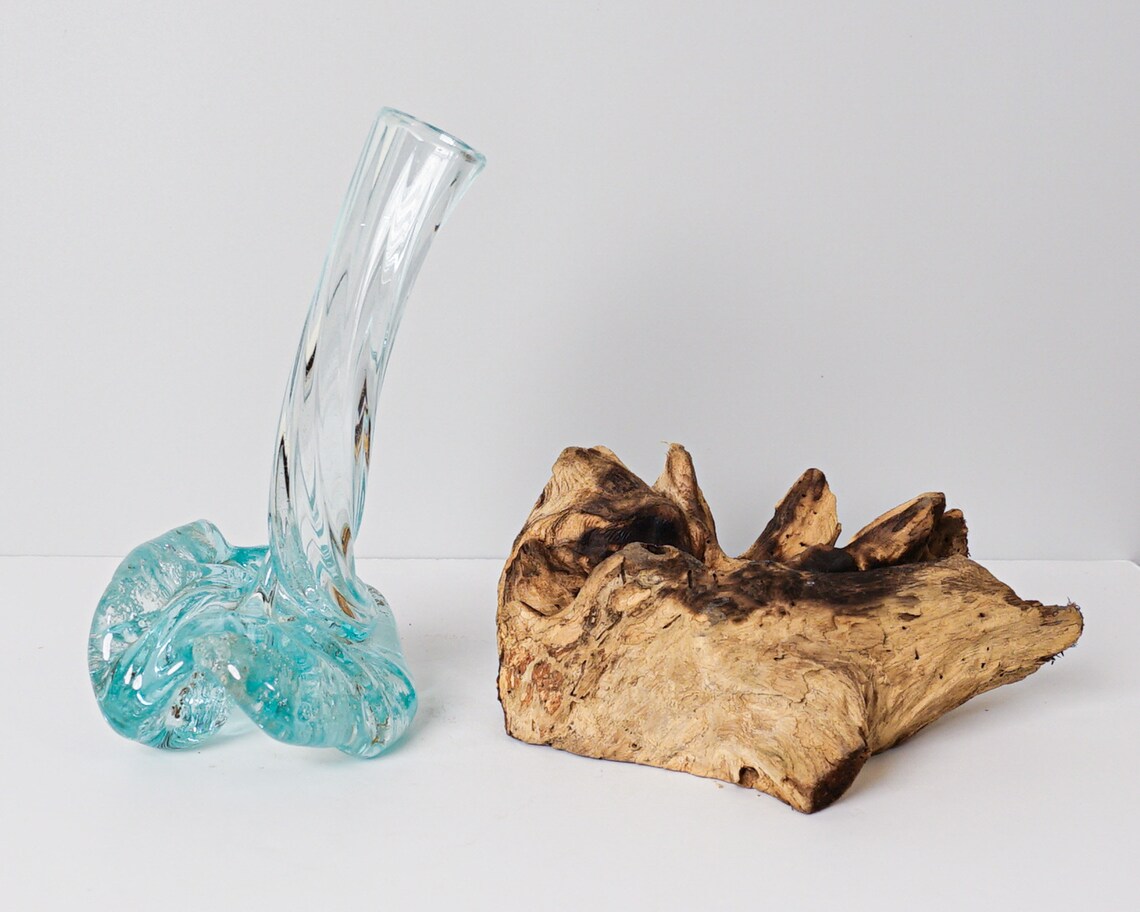Blown Glass on Driftwood Vase Gamal Molten Glass Etsy 日本