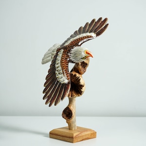 Flying Bald Eagle Sculpture, Painted Statue, Wood Carving Figure, Bird, Freedom, Housewarming, Office Decor, Personalized, Gift for home