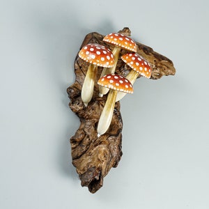 Red Hanging Mushroom Sculpture, Wall Art, Wood Carving, Unique Figurine, Fairy, Forest Decor, Patio Decor, Office Decor, Gift for Her