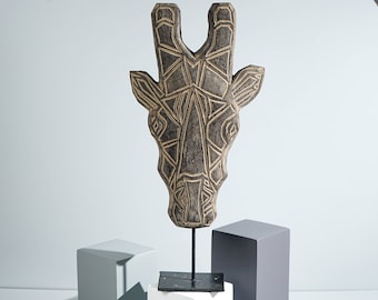 Timor Giraffe tribal Mask, Hanging Mask, Primitive, Wood Carving, Handmade, Unique Statue, Giraffe Wall Art, Room Decor, Special Gift