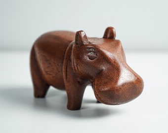Wooden Hippo Statue, Animal Figurine, Hippopotamus, Wood Carving, Figurine, Handmade Decor, Office Decor, Gift for Brother, Gift for Father