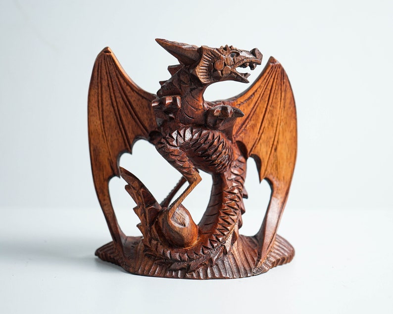 Small Dragon Statue, Mystical Animal, Wooden Dragon, Wood Carved Fantasy, Unique Statue, Interior Decor, Cottagecore Decor, Gift for Him image 4