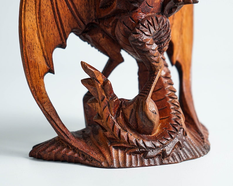 Small Dragon Statue, Mystical Animal, Wooden Dragon, Wood Carved Fantasy, Unique Statue, Interior Decor, Cottagecore Decor, Gift for Him image 9