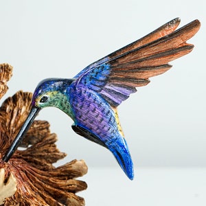 Colorful Hummingbird Statue, Blue, Painted Sculpture, Wood Carving Figure, Bird Statue, Table Decor, Office Decor, Best Birthday Gift image 9