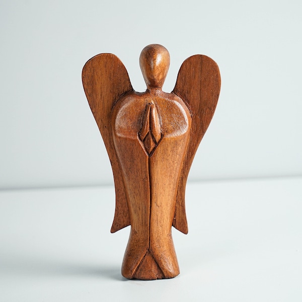 Wooden Angel Figurine,  Praying Angel Statue, Wood Carving, Unique figurine, Aesthetic Room Decor, Gift for Mother, Gift for Sister