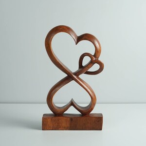 Heart Shape Abstract Statue, Love Statue, Wooden Modern Art, Wood Carving, Unique, Modern Abstract, Gift for Him, Birthday Gift for Mother image 5