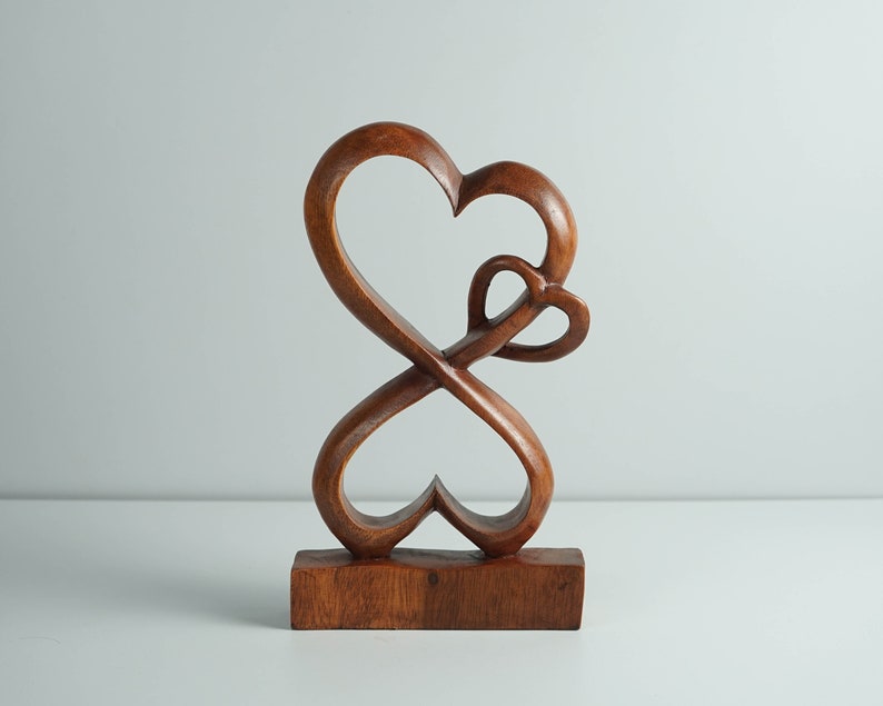 Heart Shape Abstract Statue, Love Statue, Wooden Modern Art, Wood Carving, Unique, Modern Abstract, Gift for Him, Birthday Gift for Mother image 5