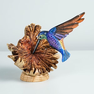 Colorful Hummingbird Statue, Blue, Painted Sculpture, Wood Carving Figure, Bird Statue, Table Decor, Office Decor, Best Birthday Gift image 6