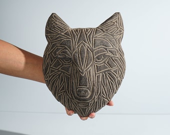 Wooden wolf Traditional Mask, Wall Art, Hanging figurine, Animal Statue, Hand Carved, Wood Carving, LivingRoom Decoration, Grandfather Gift