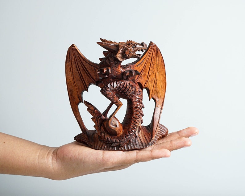 Small Dragon Statue, Mystical Animal, Wooden Dragon, Wood Carved Fantasy, Unique Statue, Interior Decor, Cottagecore Decor, Gift for Him image 1