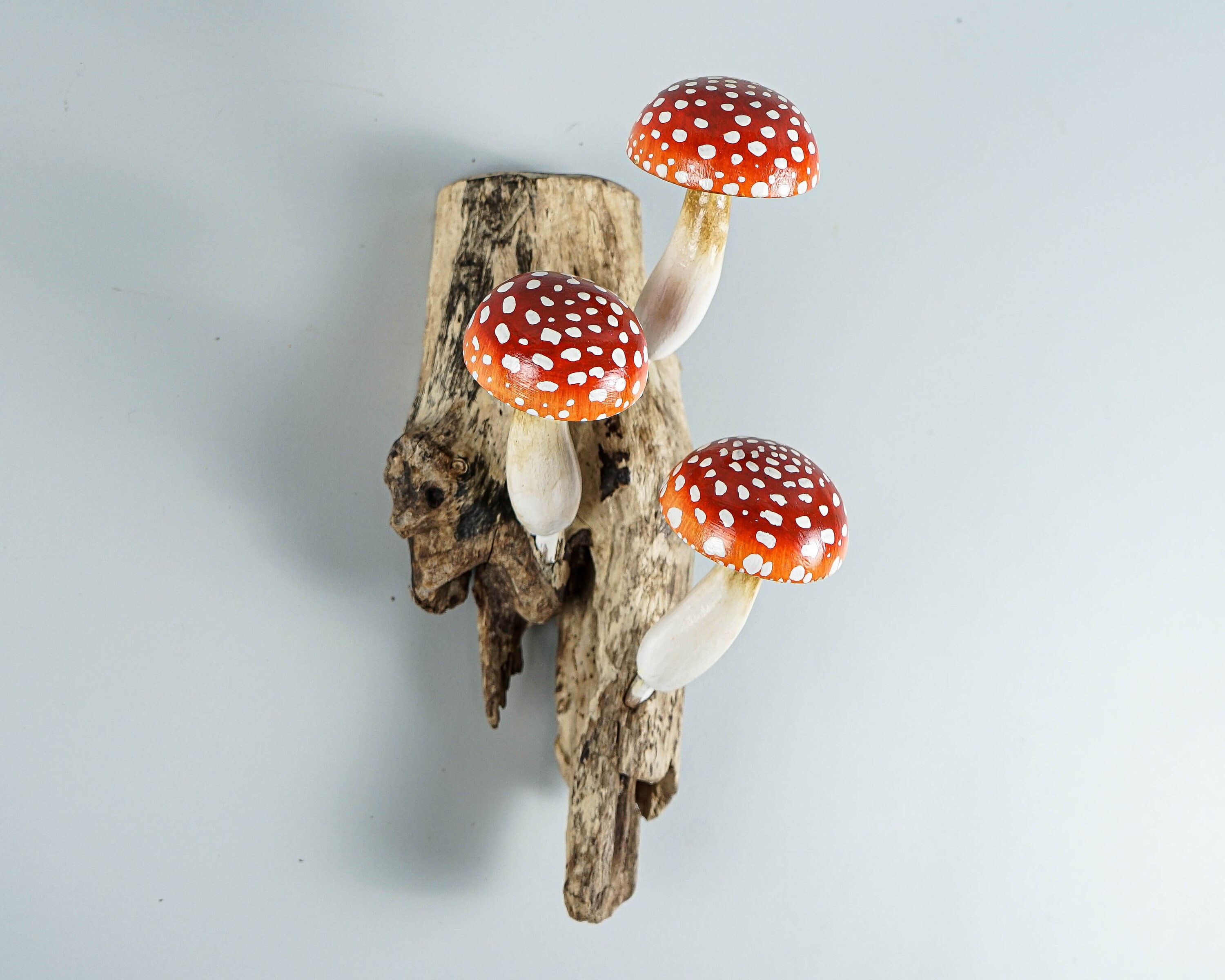 Red Hanging Mushroom Sculpture, Wall Art, Wood Carving, Wooden Statue, Handmade Figurine, Forest, Unique, Home Decor, Christmas Gift