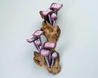 Purple Hanging Mushroom Art, Wall Statue, Fairy Mushroom, Decorative, Woodland, Handmade Art, Forest, Living Room Decor, Christmas Decor