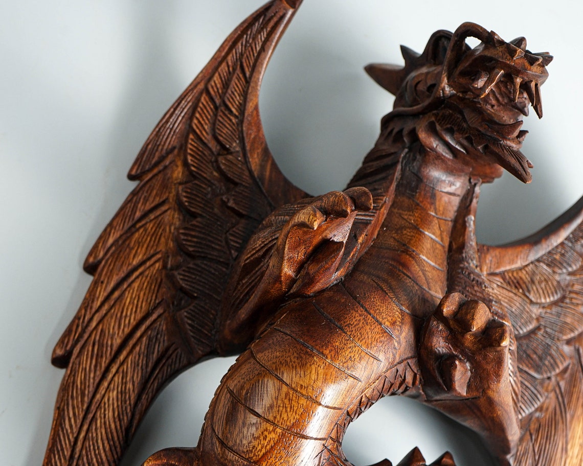 Wall Hanging Dragon Statue Wall Art Wooden Dragon Mythology Etsy