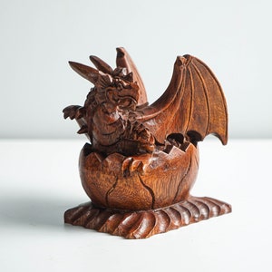 Newborn Dragon Sculpture, Baby Egg, Mystical Animal, Art, Wood Carving, Wooden Figurine, Children&#39;s Room Decor, Gift for Him, Birthday
