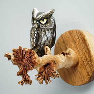 Owl on a Tree Branch Wall Decor, Wall Art, Painted Figurine, Handcrafted, Colorful, Wooden Ornament, Sculpture, Room Decor, Gift for Friend