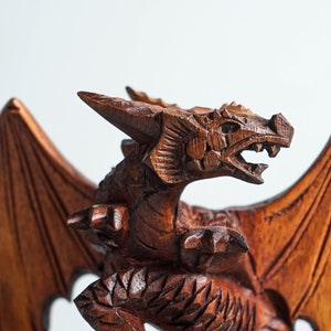 Small Dragon Statue, Mystical Animal, Wooden Dragon, Wood Carved Fantasy, Unique Statue, Interior Decor, Cottagecore Decor, Gift for Him image 3