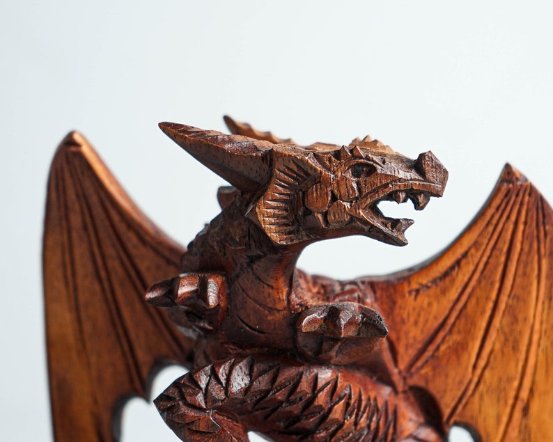 Small Dragon Statue, Mystical Animal, Wooden Dragon, Wood Carved Fantasy, Unique Statue, Interior Decor, Cottagecore Decor, Gift for Him image 3