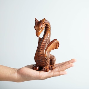 Calm Dragon Statue, Wooden Dragon, Fantasy Animal, Wood Carved, Unique Statue, Halloween Decor, Book Gift for Kids, Best Friend gift