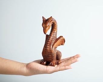 Calm Dragon Statue, Wooden Dragon, Fantasy Animal, ArtWork, Wood Carved, Unique Statue, Halloween Decor, Book Gift for Kids, Gift for Him
