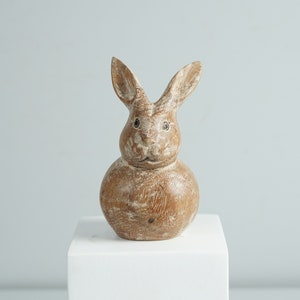 Wooden Rabbit Sculpture, Animal Statue, Wood Carving, Wooden Base, Decorative, Unique Figurine, Handmade, Nursery Decor, Birthday Gift Idea