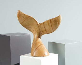 Wooden Whale Tail Sculpture, Family, Sea Life Statue, Wooden Figurine, Mammal Wood Carving, Handmade Decor, Gift for Mother, Christmas Gift