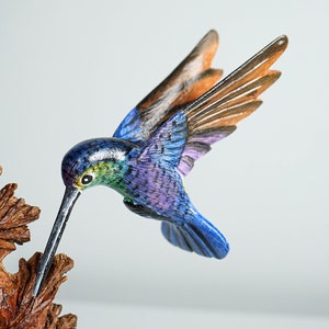 Blue Hummingbirds Statue, Colorful, Duo, Couple, Painted Sculpture, Wood Carving Figure, Bird Statue, Home decor, Wedding Decor, Lucky Gifts image 5