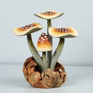 Brown Mushroom Statue, Hand Painted, Wood Carving, Colorful Art, Fungi, Nature, Realistic Decor, Vintage Decor, Best Gift for Him, Birthday