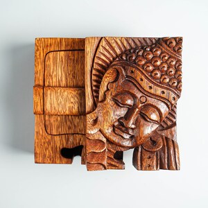 Scatola rompicapo di Buddha, Volto di Buddha, Scatola misteriosa di Buddha, Intaglio del legno, Nascondiglio di cianfrusaglie, Scatola magica, Regalo per la moglie, Regalo per la madre, Scatola nascosta