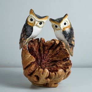 Colorful Couple Owl Statue, Real Looking Owl, Bird Ornament, Handpainted Owl, Colorful Art, Housewarming, Wedding Decor, Anniversary Gift