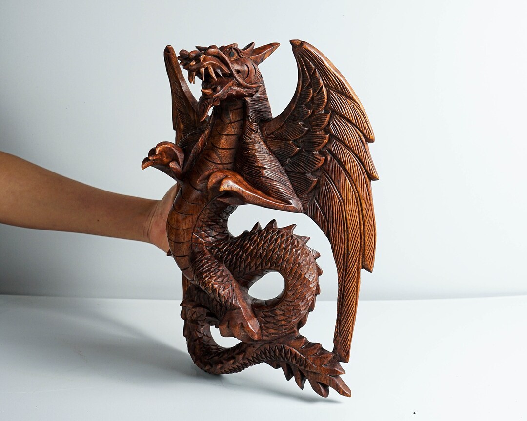 Wall Hanging Dragon Statue, Wall Art, Wooden Dragon, Mythology Animal