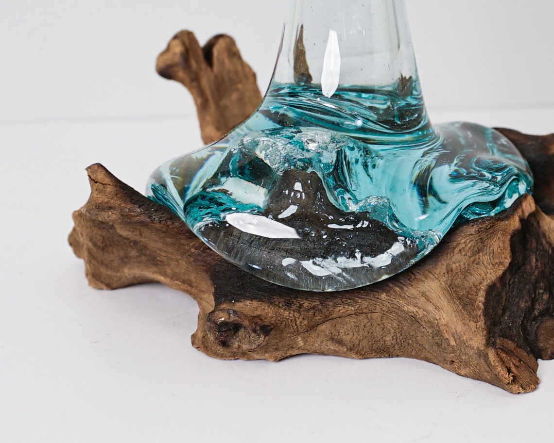 Blown Glass on Driftwood Vase Gamal Molten Glass Etsy