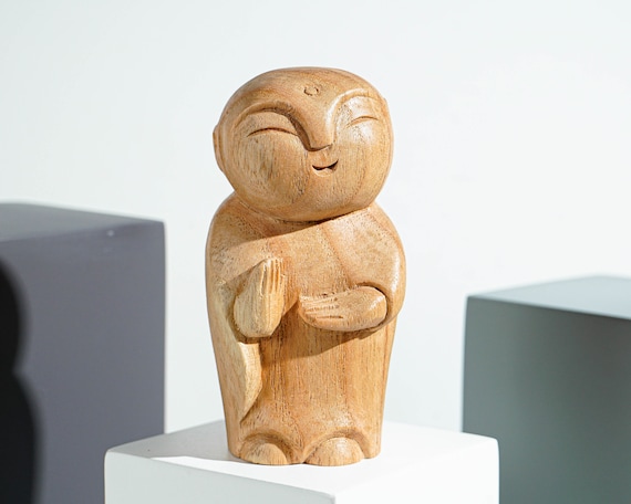 木製の地蔵像、仏像彫刻、木製置物、瞑想、ユニークな装飾品、新築祝い 