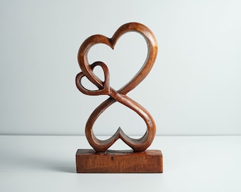 Heart Shape Abstract Statue, Love Statue, Wooden Modern Art, Wood Carving, Unique, Modern Abstract, Gift for Him, Birthday Gift for Mother