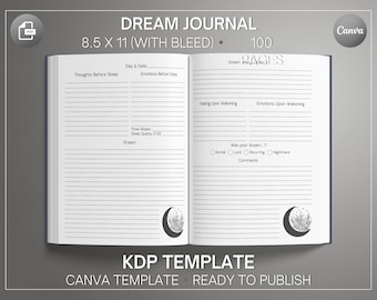 Dream Journal • CANVA Template • 8.5x11 inches (with bleed) • Commercial Use • Editable • KDP Template