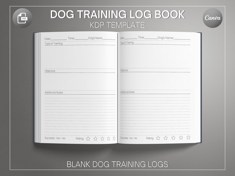 Dog Training Log Book CANVA Template 8.5x11 Inches with Etsy