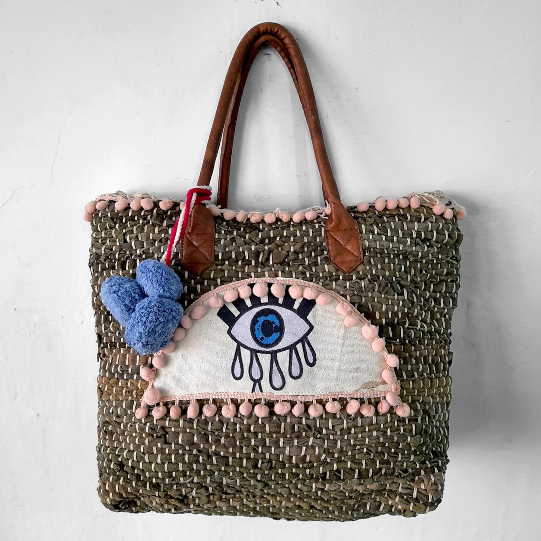 Handmade Woven Leather-cotton Heavy Rugs Bag Large Rustic - Etsy