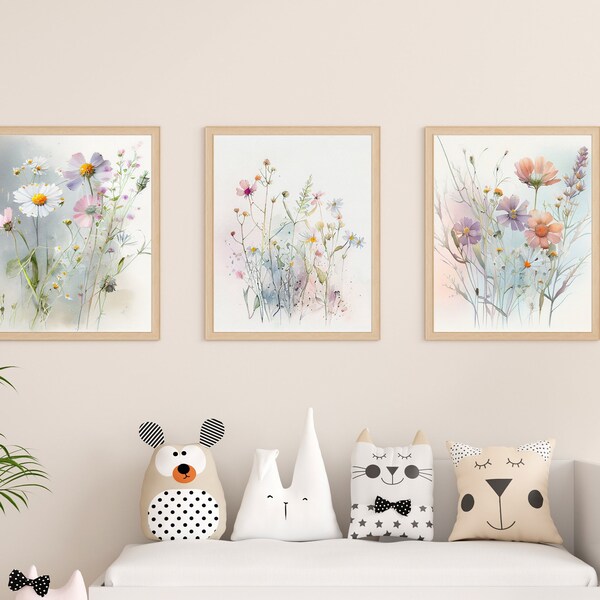 Wildblumen Drucke, 6er Set, digitaler Download, Aquarell Blumen, Frühling, Bauernhaus Dekor, Wildblumen Schlafzimmer Wanddekor, druckbares Kunstwerk