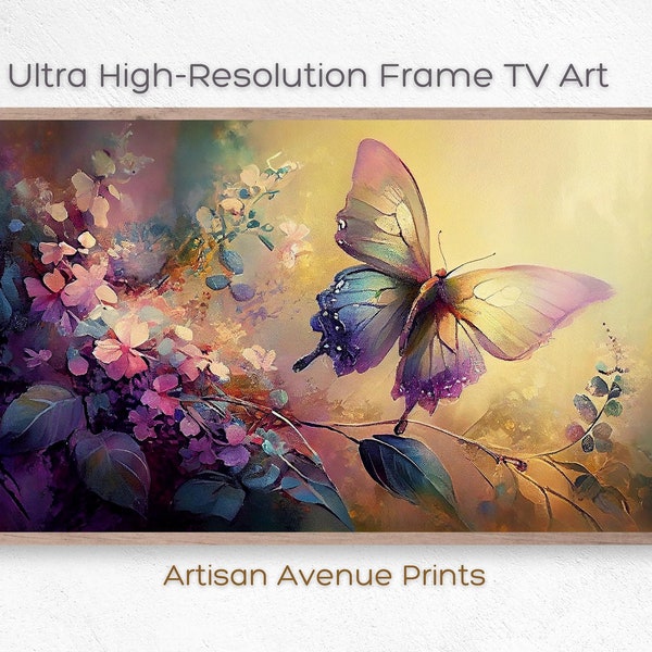 Samsung Frame TV Art Spring |  Butterfly Garden | Vintage Painting | Frame TV Art Pastel | Summer | Spring Decor | Purple | Yellow | Nature