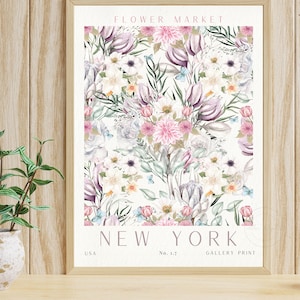 Flower Market New York, Digital Download, New York, Printable Wall Art, Trendy Posters, Botanical Print, Flower Market Print Boho Art Poster