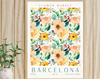Barcelona Flower Market Art Print, Boho Floral Poster (Digital Download)