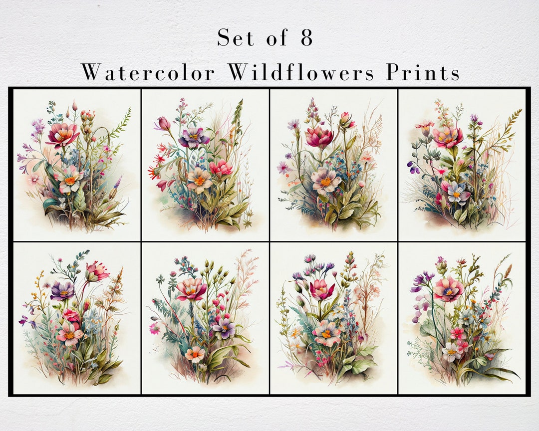 Wildflower Print Set of 8, Digital Download, Watercolor Flowers, Spring ...