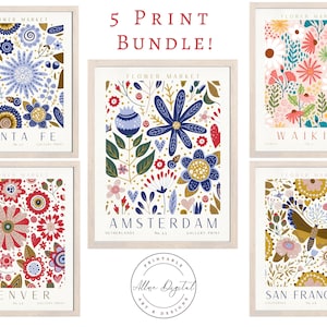 Set of 5 Flower Market Prints, Boho, San Francisco, Amsterdam, Printable Wall Art, Gallery Wall Set, Flower Market Set, Apartment Wall Decor