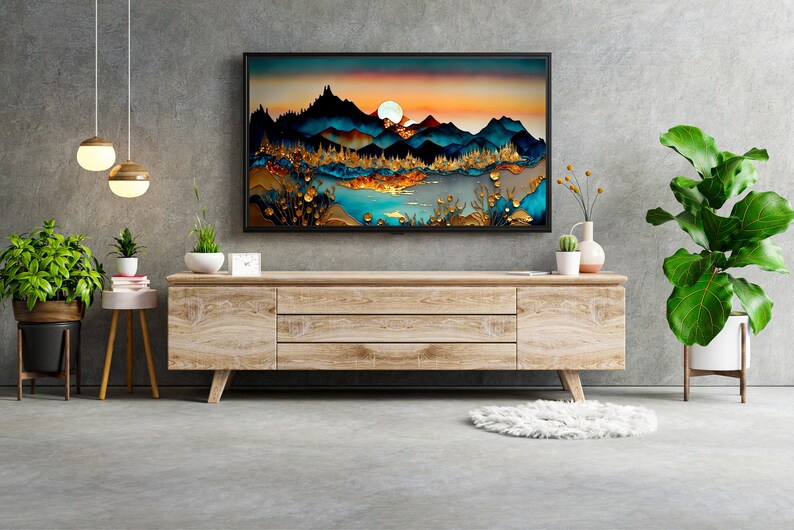 Samsung Frame TV Art Abstract Art Mountains Landscape Etsy