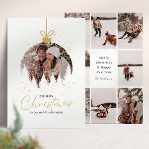 Tarjeta de Navidad - Plantilla Canva de tarjeta de felicitación con collage de fotos - Tarjeta de Navidad festiva DIY - Tarjeta fotográfica