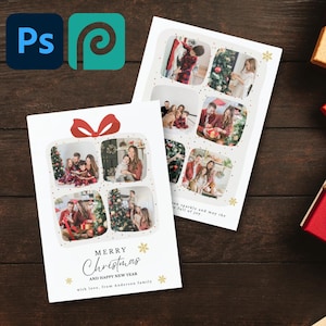 Plantilla de Photoshop de tarjeta de Navidad, tarjeta de felicitación personalizable, tarjeta de fotos de Navidad, collage de fotos de Navidad de bricolaje, tarjetas de Navidad festivas, PSD