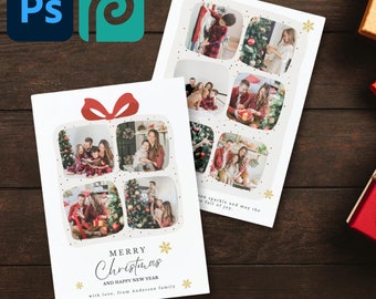 Christmas Card Photoshop Template, Customizable Holiday Greeting Card, Christmas Photo Card, DIY Photo Collage, Festive Holiday Card, PSD
