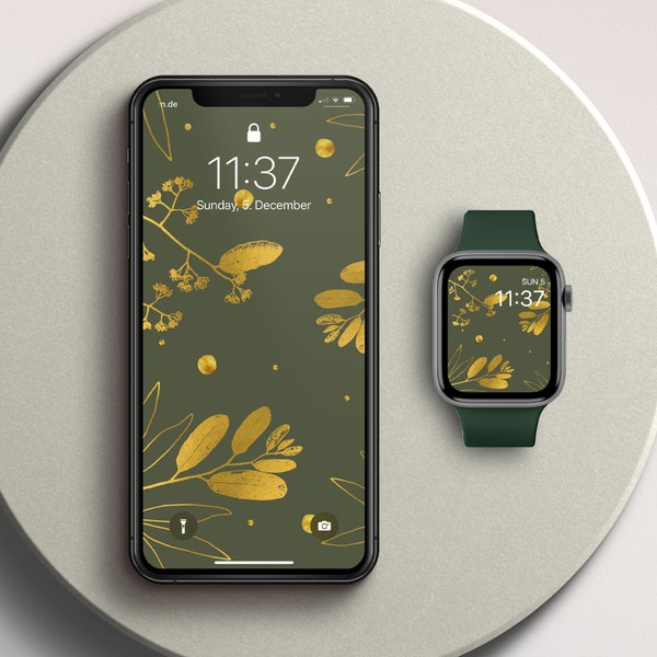 Apple Watch Wallpaper | Minimalistisch | Apple Watch Face | iPhone Wallpaper | Grün & Gold